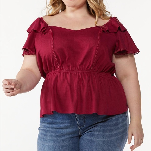 Cato Tops - Plus Size Tie Back Peplum Top
